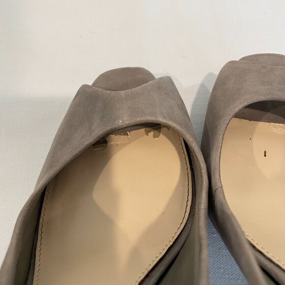 Nine West Grey Suede Peep Toe Sling Back Platform Pumps - Picture 5 of 8